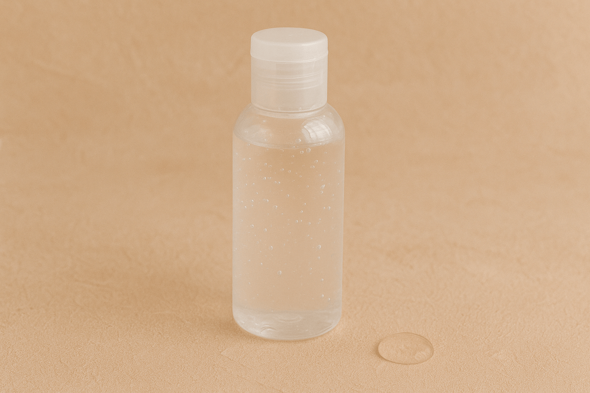 A lube bottle on a neutral background